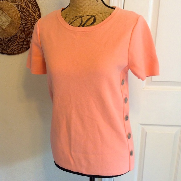 Ann Taylor Factory cotton knit short sleeve peach button side Summer Spring M - Picture 1 of 9